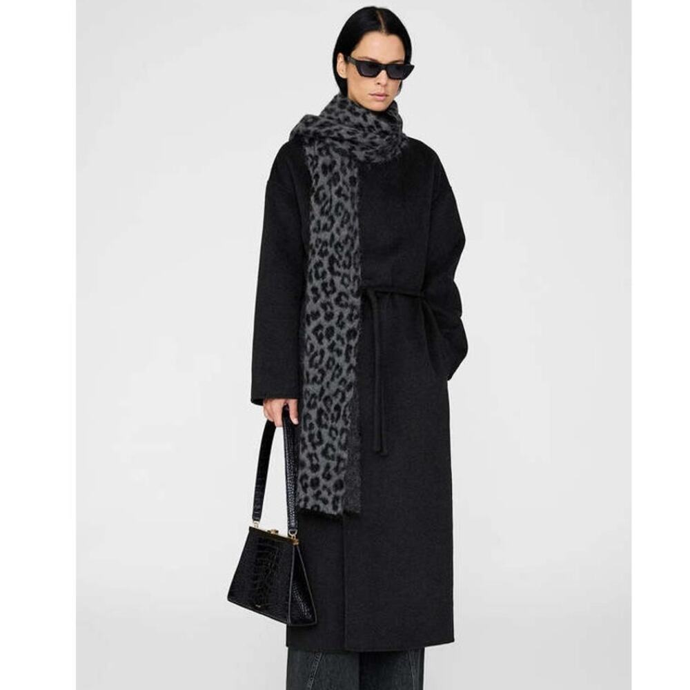 ANINE BING Hannah Scarf Wool Grey leopard